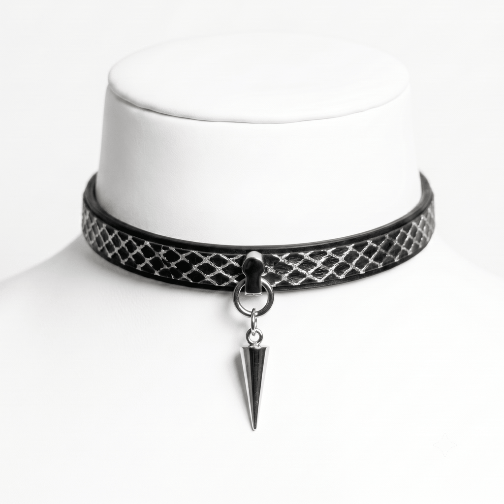 Glacial Choker – Sustainable Salmon Leather Choker with Spike Pendant | Hushcrafts® - Hushcrafts LLC