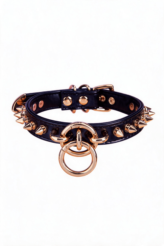 "Golden Rebel" Punk Leather Choker - Hushcrafts LLC Hover Image