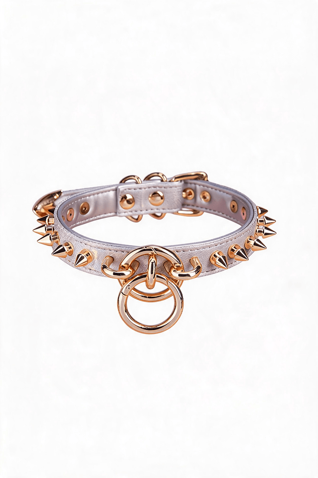 Collier ras du cou punk en cuir « Golden Rebel » Main Image