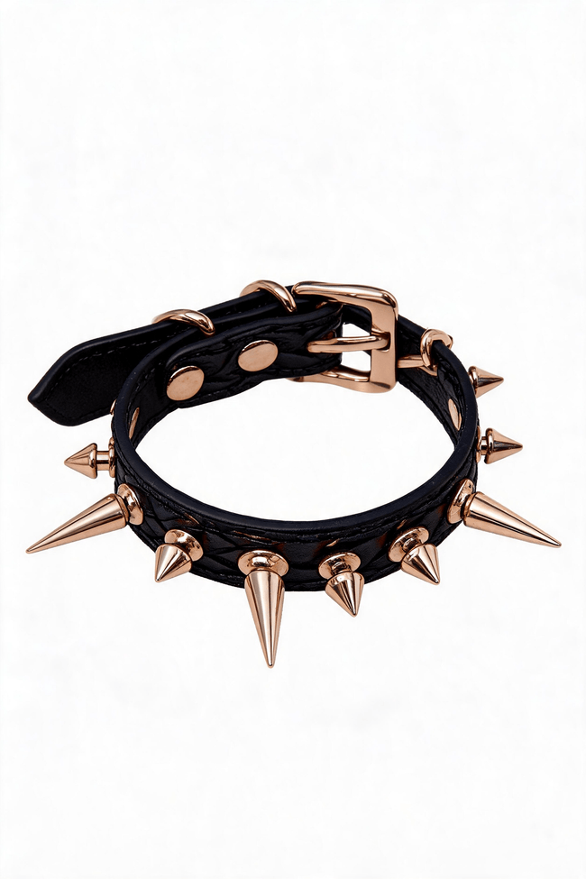 "Golden Spike" Leather Bracelet - Hushcrafts LLC Hover Image