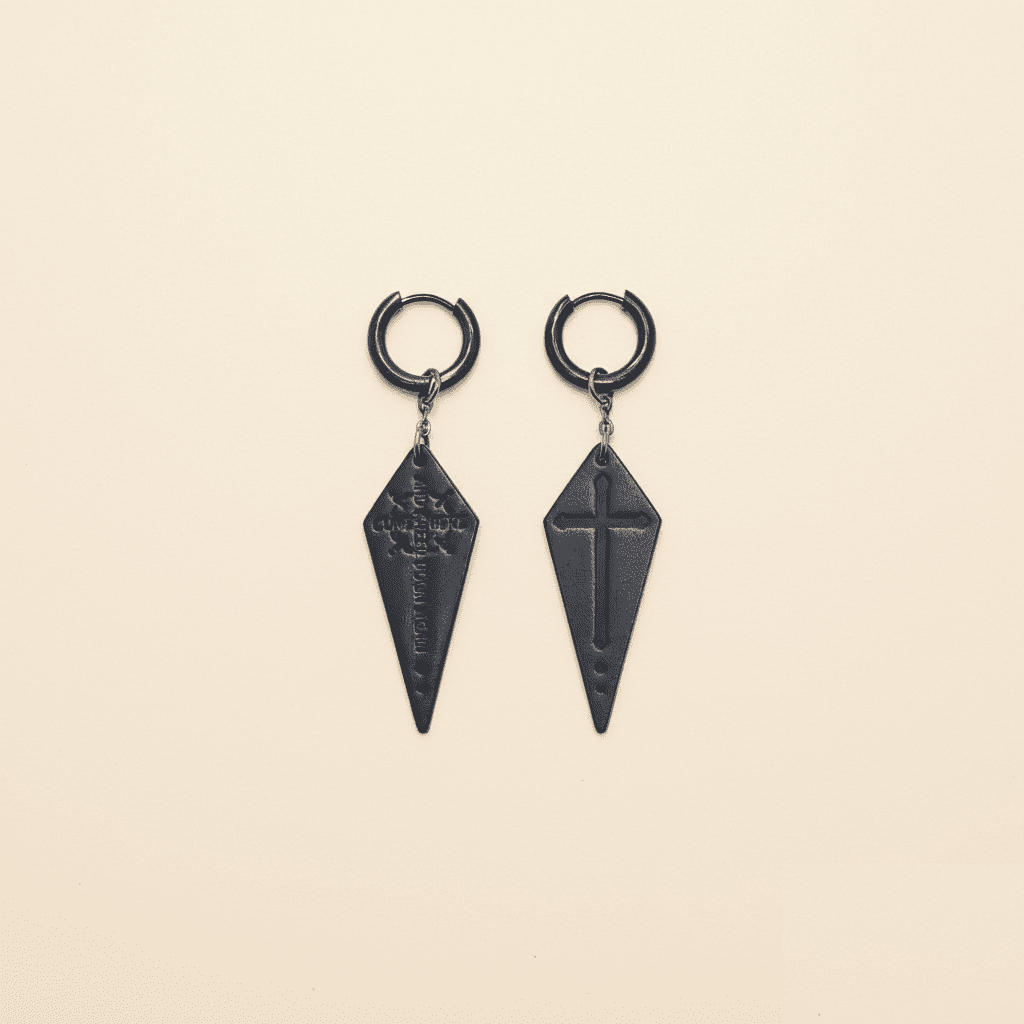 Gothic Noir Black Leather Drop Earrings - Hushcrafts LLC