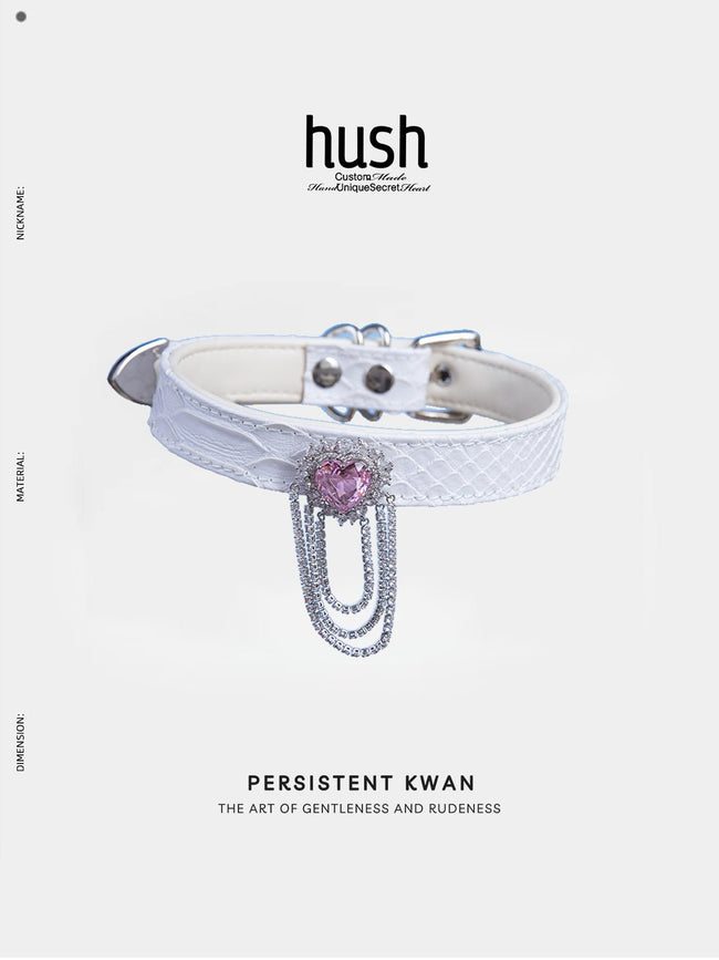 Handmade vegan leather custom choker collar (moonlight leather collar with chain) anniversary gift - Hush Hover Image