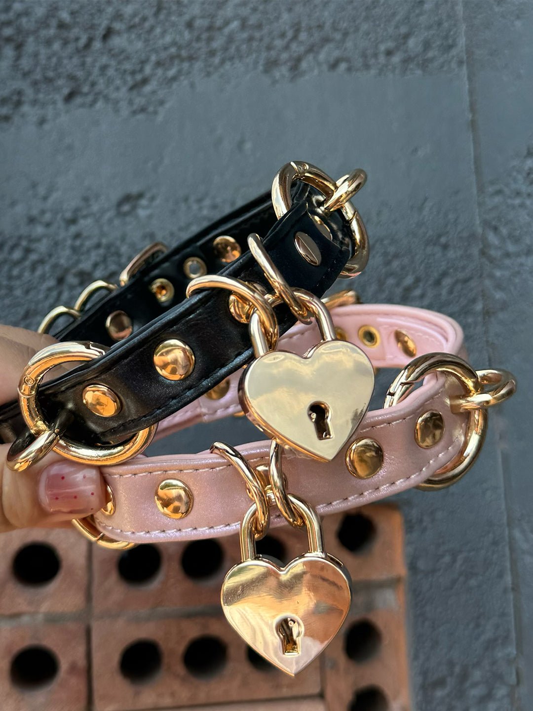 Heart choker vegan leather - choker collar black leather heart lock choker with gold heart - Hush