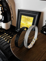 "Heartline Elegance" Black & White Leather Choker with Heart Design