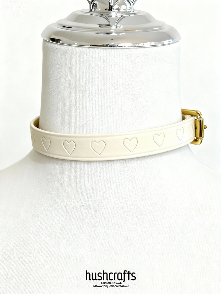 "Heartline Elegance" Black & White Leather Choker with Heart Design - hushcrafts