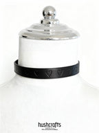 "Heartline Elegance" Black & White Leather Choker with Heart Design - hushcrafts