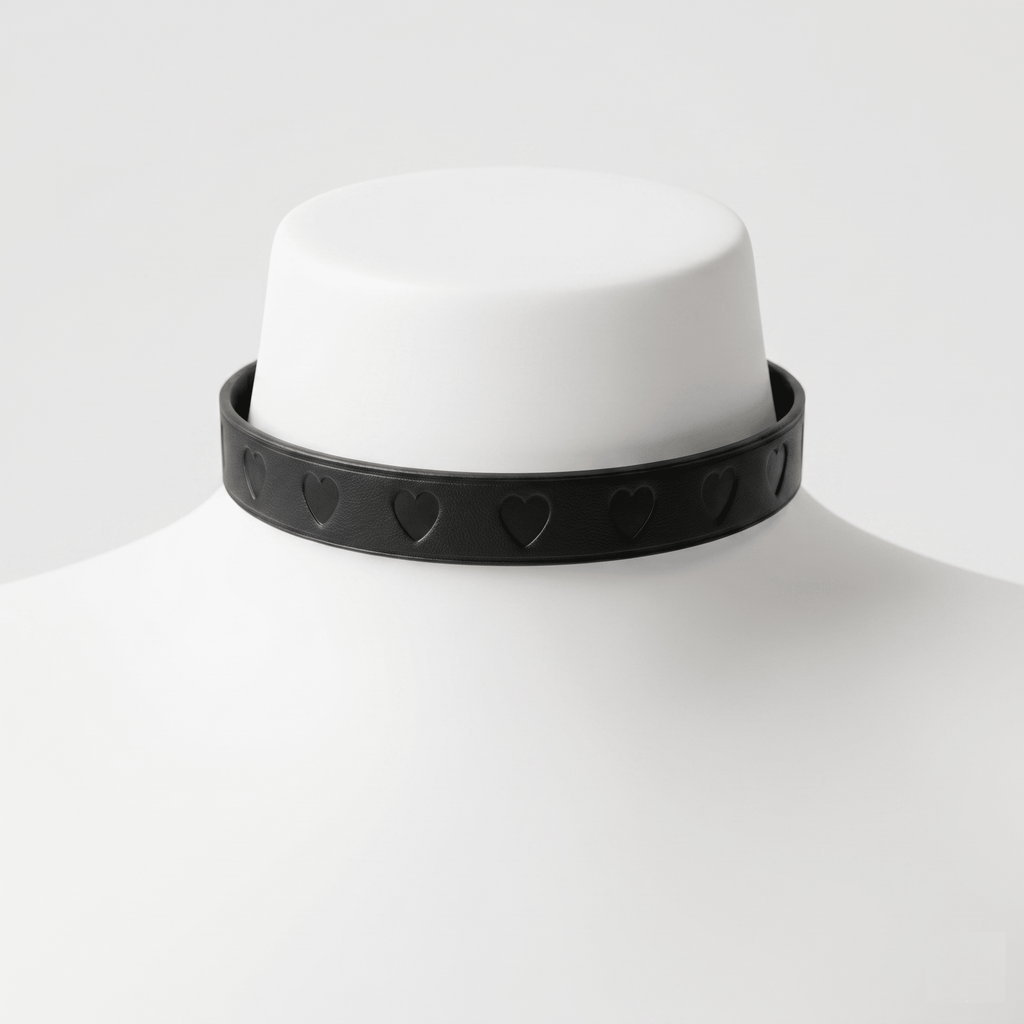 Heartline Elegance Collar – Veau Swift Leather Choker with Heart Carving & Zinc Alloy Buckle | Hushcrafts® - Hushcrafts LLC
