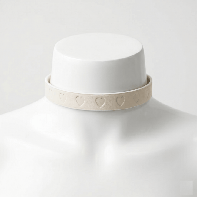 Heartline Elegance Collar – Veau Swift Leather Choker with Heart Carving & Zinc Alloy Buckle | Hushcrafts® - Hushcrafts LLC Hover Image