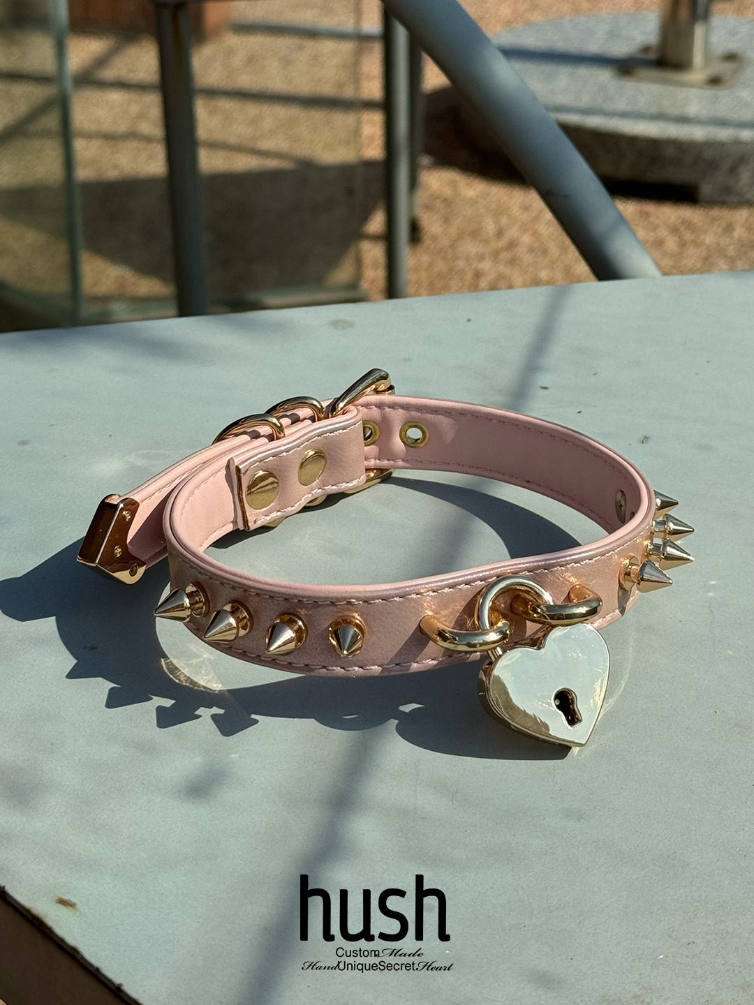 "HeartLock" Custom Size Women Handcrafted Choker With Vegan Leather and Rivet - Hush