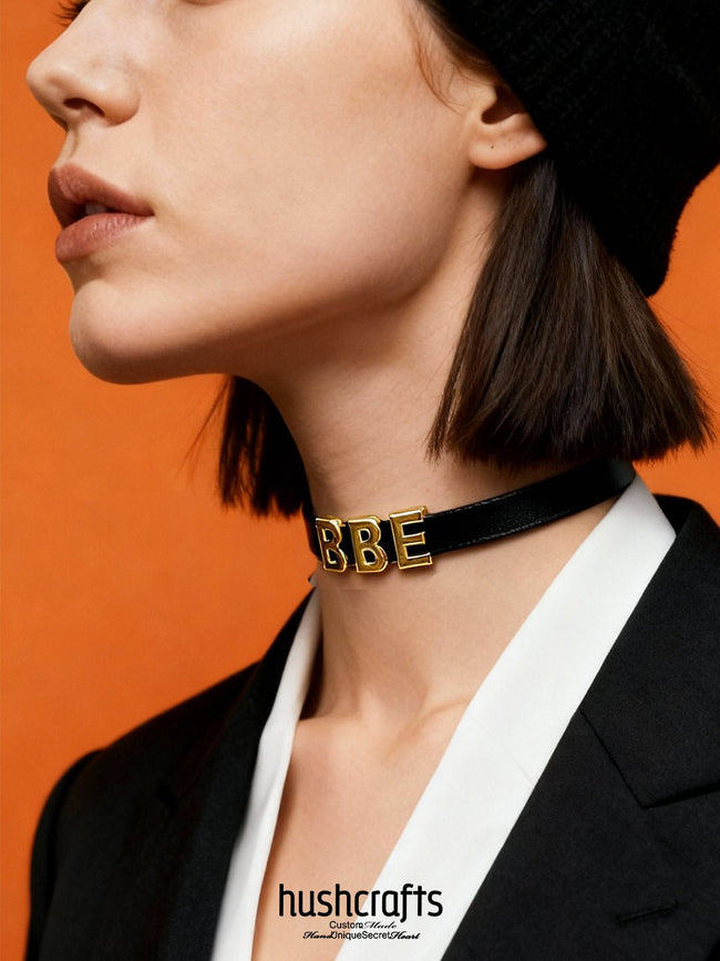 HUSHCRAFTS® "WORDS" Leather Day Collar - hushcrafts Hover Image