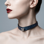 Iridescent Snakeskin Leather Choker – V-Shape, Blue-Green Color-Shift & Zinc Alloy Hardware | Hushcrafts® - Hushcrafts LLC