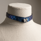 Iridescent Snakeskin Leather Choker – V-Shape, Blue-Green Color-Shift & Zinc Alloy Hardware | Hushcrafts® - Hushcrafts LLC