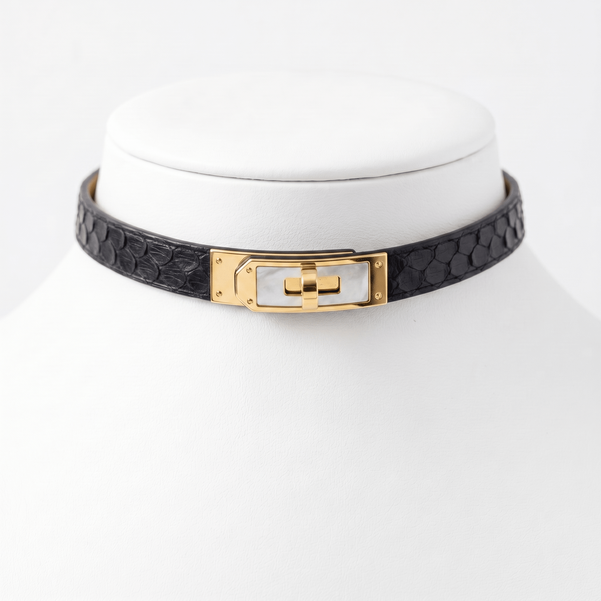 Kelly Serpent Collar – Snakeskin Leather Choker with Stainless Steel Hardware | Hushcrafts® - Hushcrafts LLC