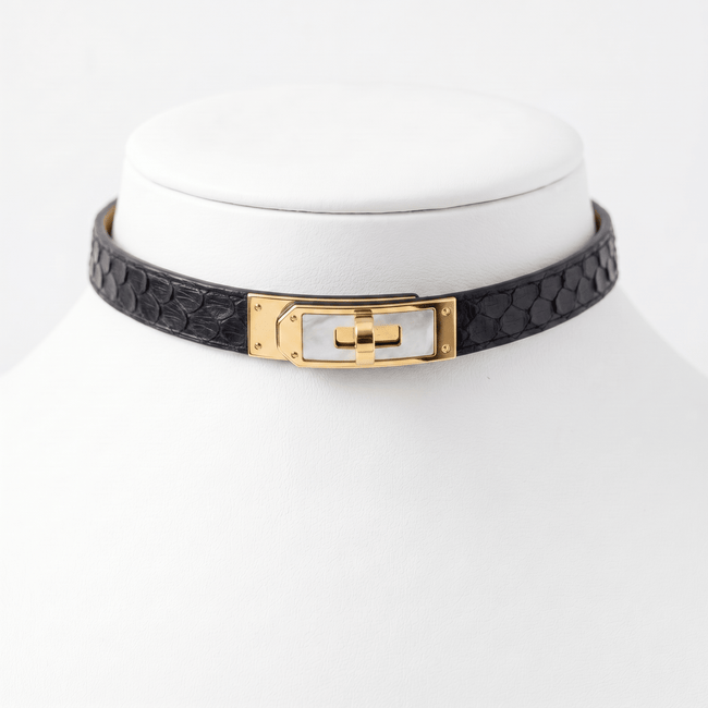 Kelly Serpent Collar – Snakeskin Leather Choker with Stainless Steel Hardware | Hushcrafts® - Hushcrafts LLC Hover Image