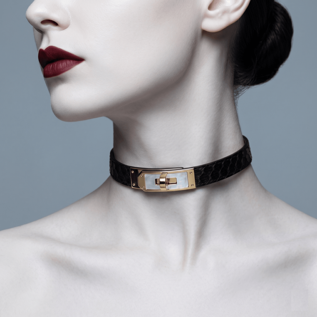 Kelly Serpent Collar – Snakeskin Leather Choker with Stainless Steel Hardware | Hushcrafts® - Hushcrafts LLC