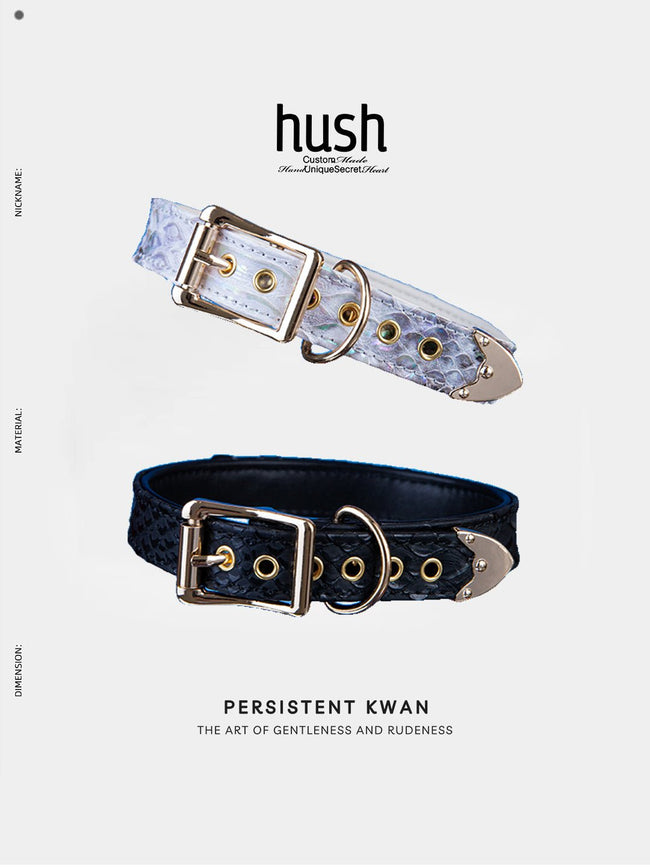 Leather choker collar with Metal Buckle, leather choker, collar with Metal Buckle, choker collar, collar with faux snakeskin. - Hush Hover Image