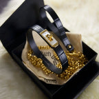 Ensemble collier et bracelet en cuir de crocodile du Nil