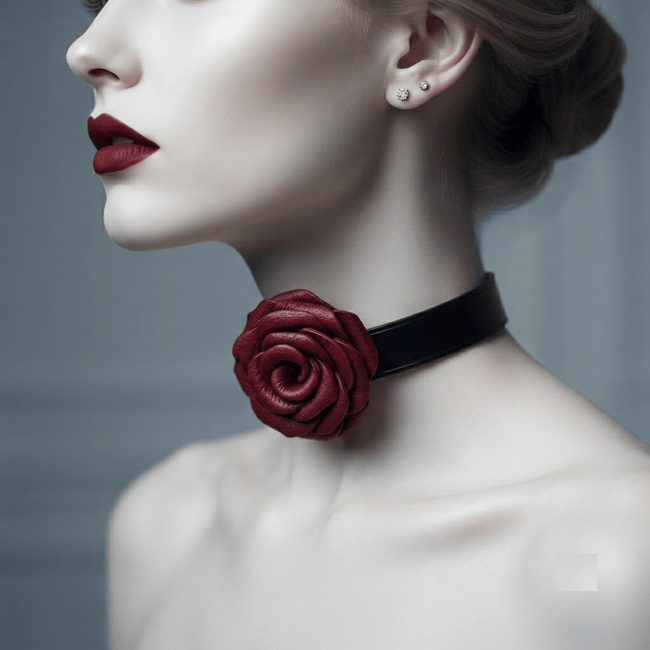 Leather Rose Choker – Handcrafted Lambskin-Lined Collar | Hushcrafts® - Hushcrafts LLC Hover Image