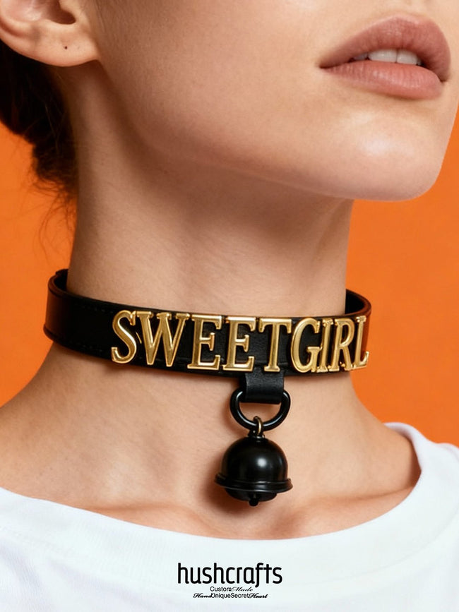 "Letter Luxe" Custom Black Leather Choker - hushcrafts Hover Image