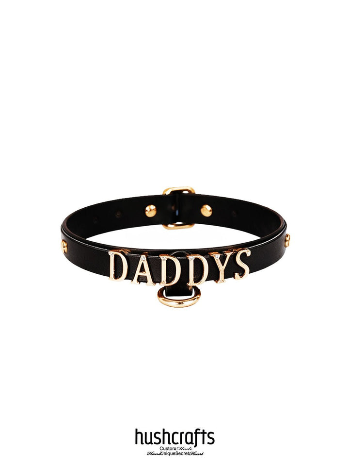 "Letter Luxe" Custom Black Leather Choker - hushcrafts