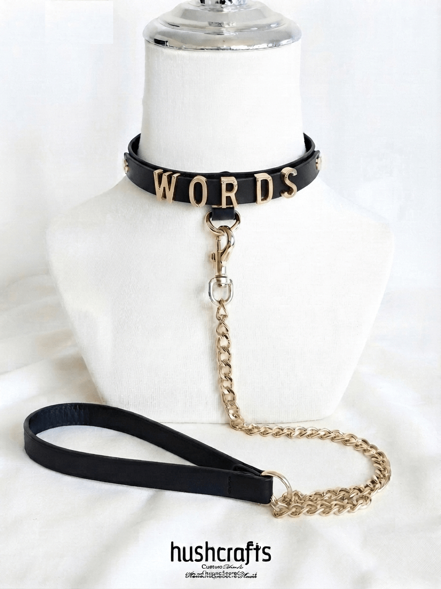 "Letter Luxe" Custom Black Leather Choker - Hushcrafts LLC