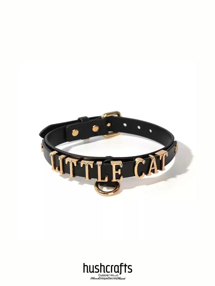 "Letter Luxe" Custom Black Leather Choker - hushcrafts