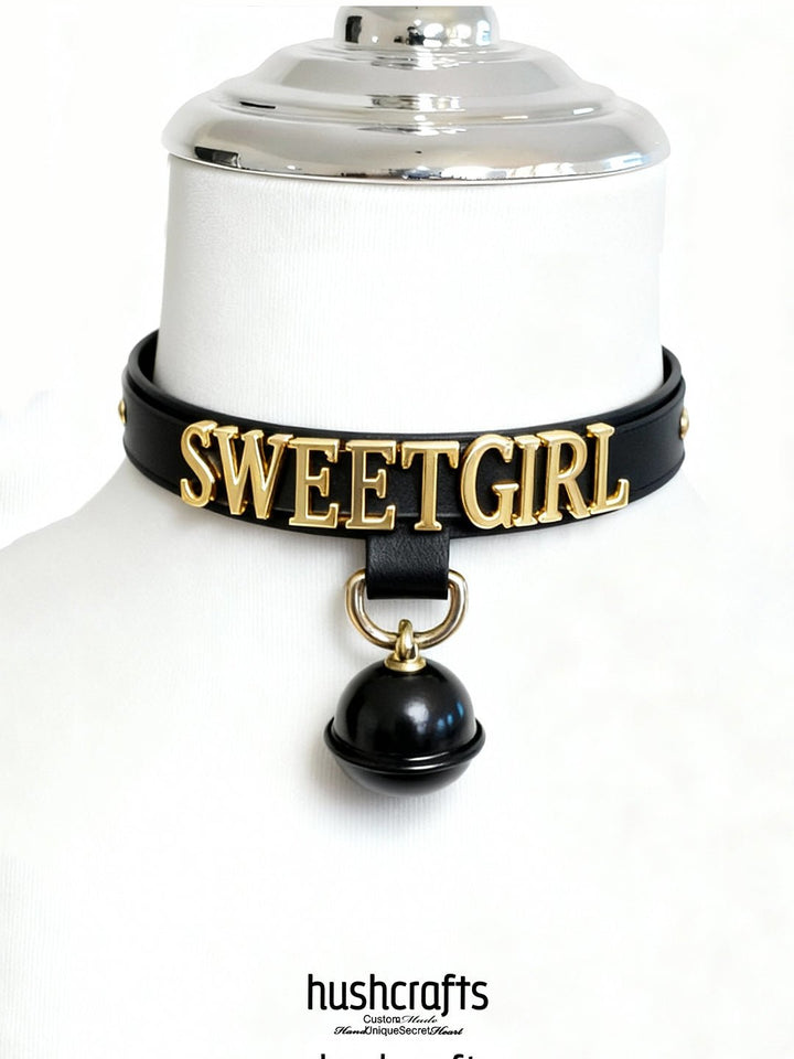 "Letter Luxe" Custom Black Leather Choker - hushcrafts