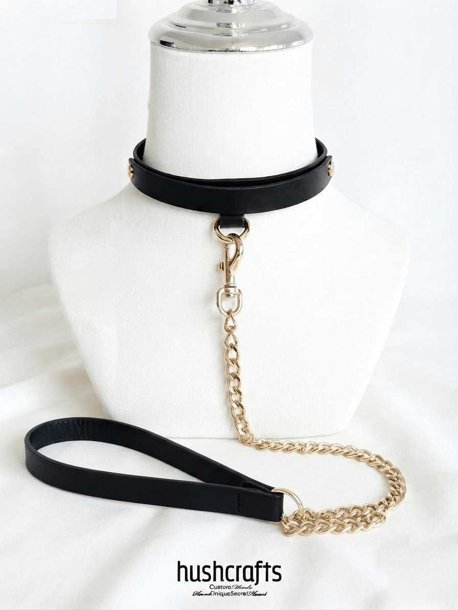 "Letter Luxe" Custom Black Leather Choker - Hushcrafts LLC