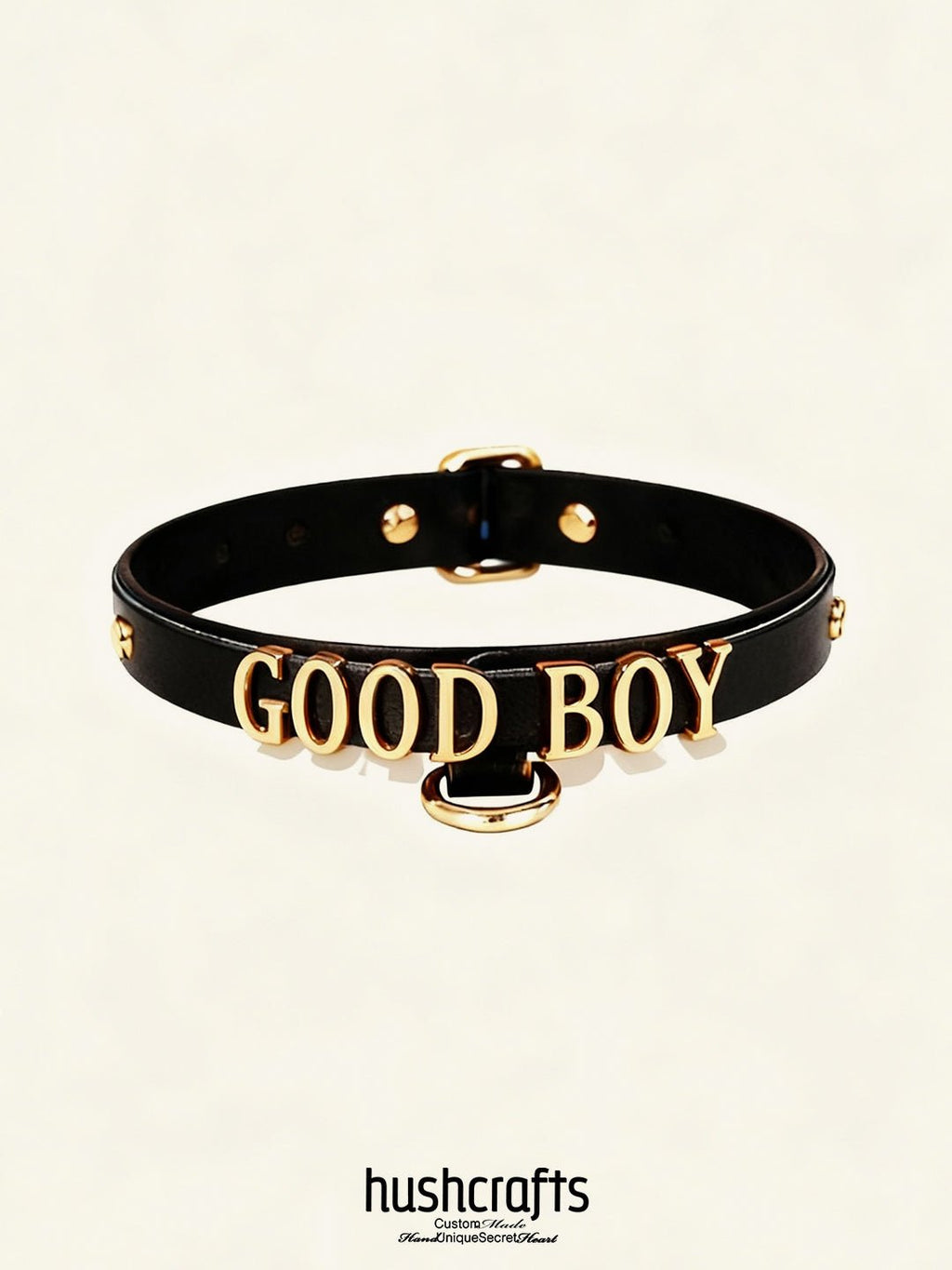 "Letter Luxe" Custom Black Leather Choker - Hushcrafts LLC