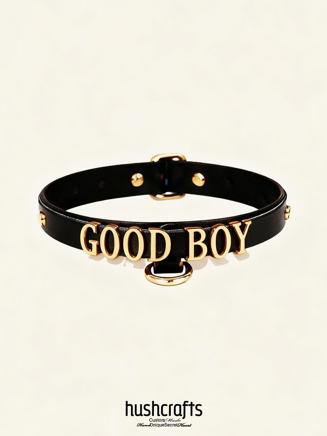 "Letter Luxe" Custom Black Leather Choker - Hushcrafts LLC