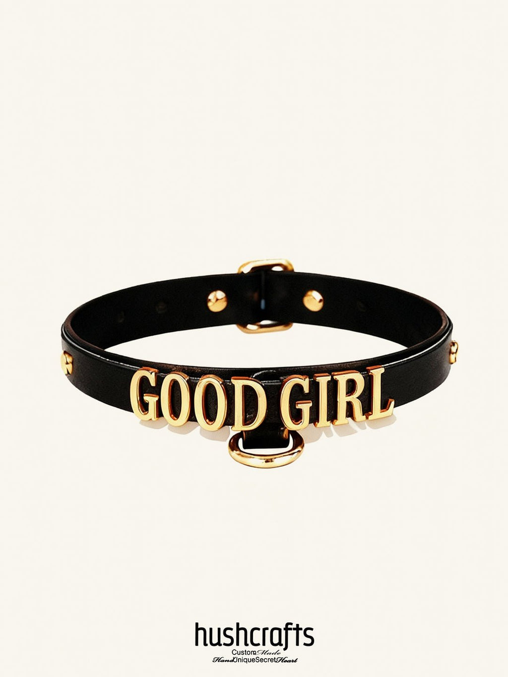 "Letter Luxe" Custom Black Leather Choker - Hushcrafts LLC