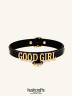 "Letter Luxe" Custom Black Leather Choker - Hushcrafts LLC