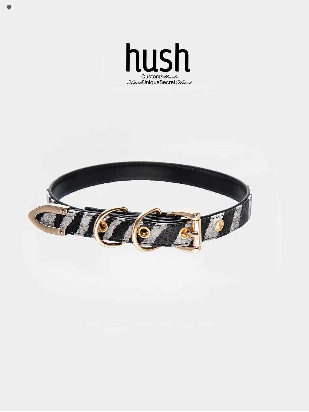 "Line" choker vegan leather - choker collar black/White stripe leather zebra strip choker with gold buckle - Hush