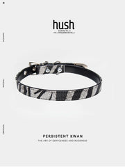 "Line" choker vegan leather - choker collar black/White stripe leather zebra strip choker with gold buckle - Hush