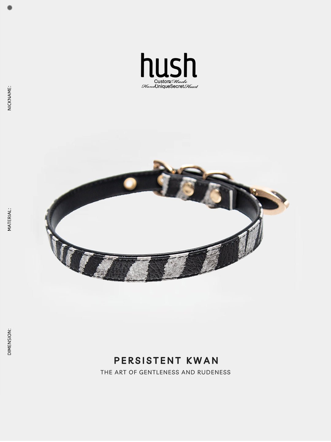 "Line" choker vegan leather - choker collar black/White stripe leather zebra strip choker with gold buckle - Hush