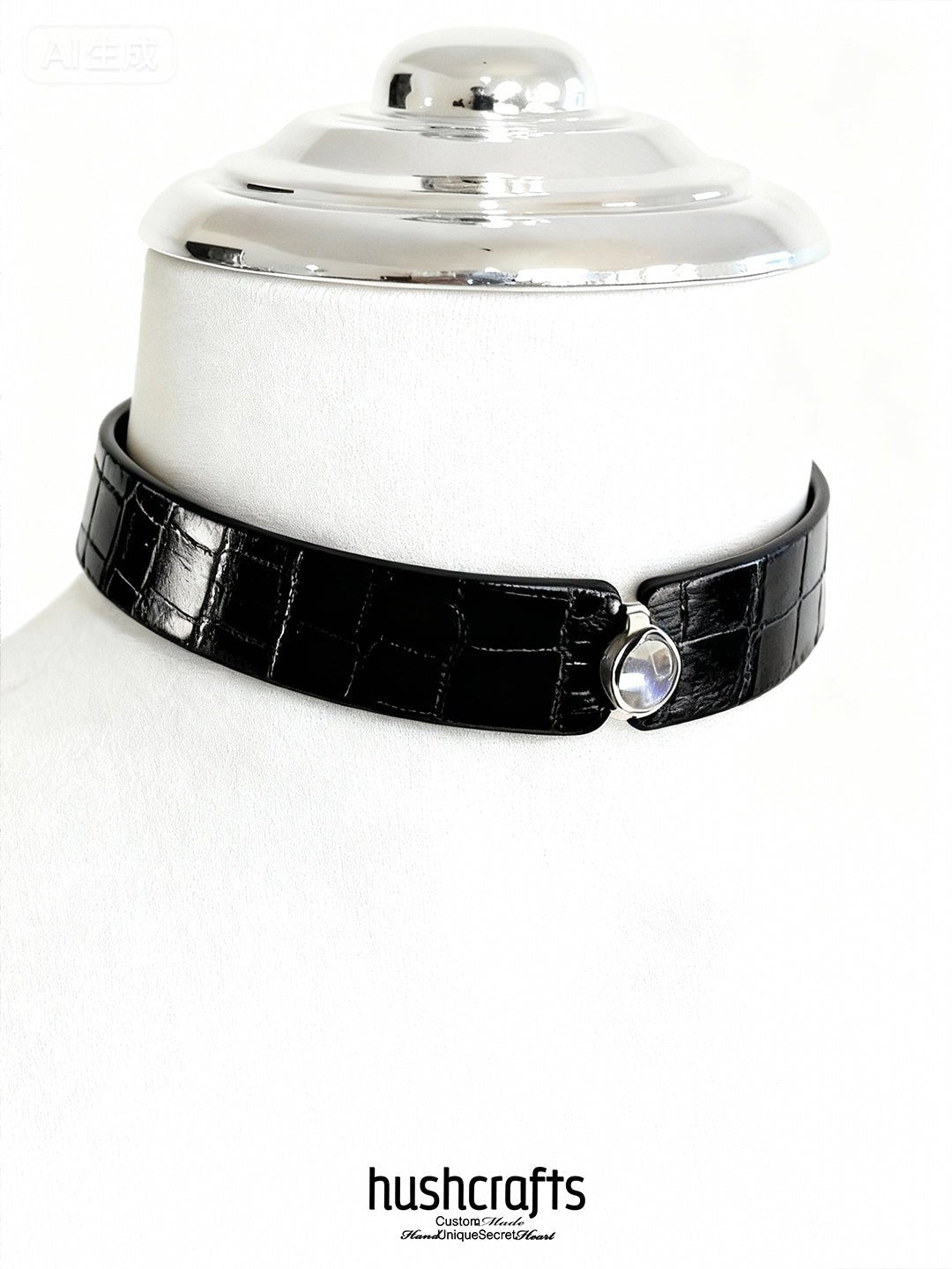 "LUNAR GEM" Crocodile Collar with 925 Silver Setting - hushcrafts