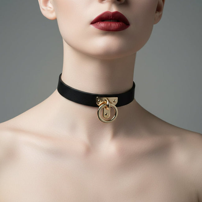 "Midnight O - Ring" Leather Choker - Hushcrafts LLC Hover Image