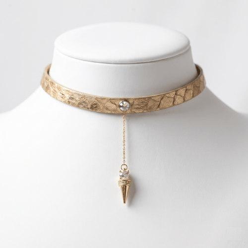 Nebula Choker – Gold-Dusted Python Leather & Gemstone Statement Necklace | Hushcrafts® - Hushcrafts LLC