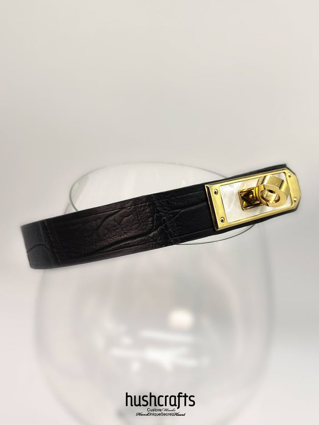 Nile Crocodile Leather Collar & Bracelet Set - hushcrafts Hover Image