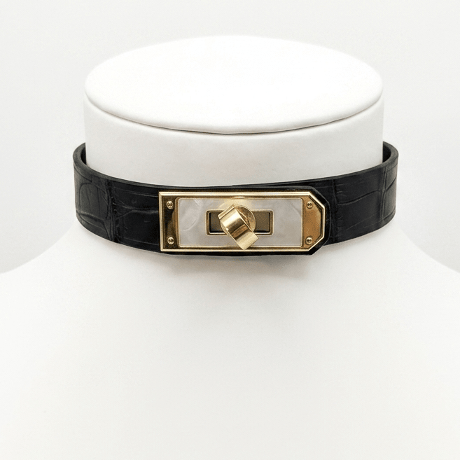 Nile Crocodile Leather Collar & Bracelet Set – Gold-Tone Hardware | Hushcrafts® - Hushcrafts LLC