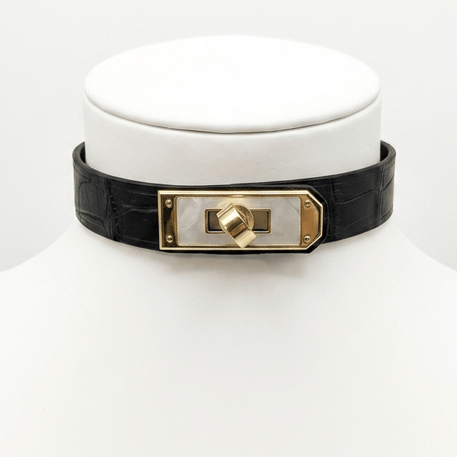 Nile Crocodile Leather Collar & Bracelet Set – Gold-Tone Hardware | Hushcrafts® - Hushcrafts LLC Hover Image