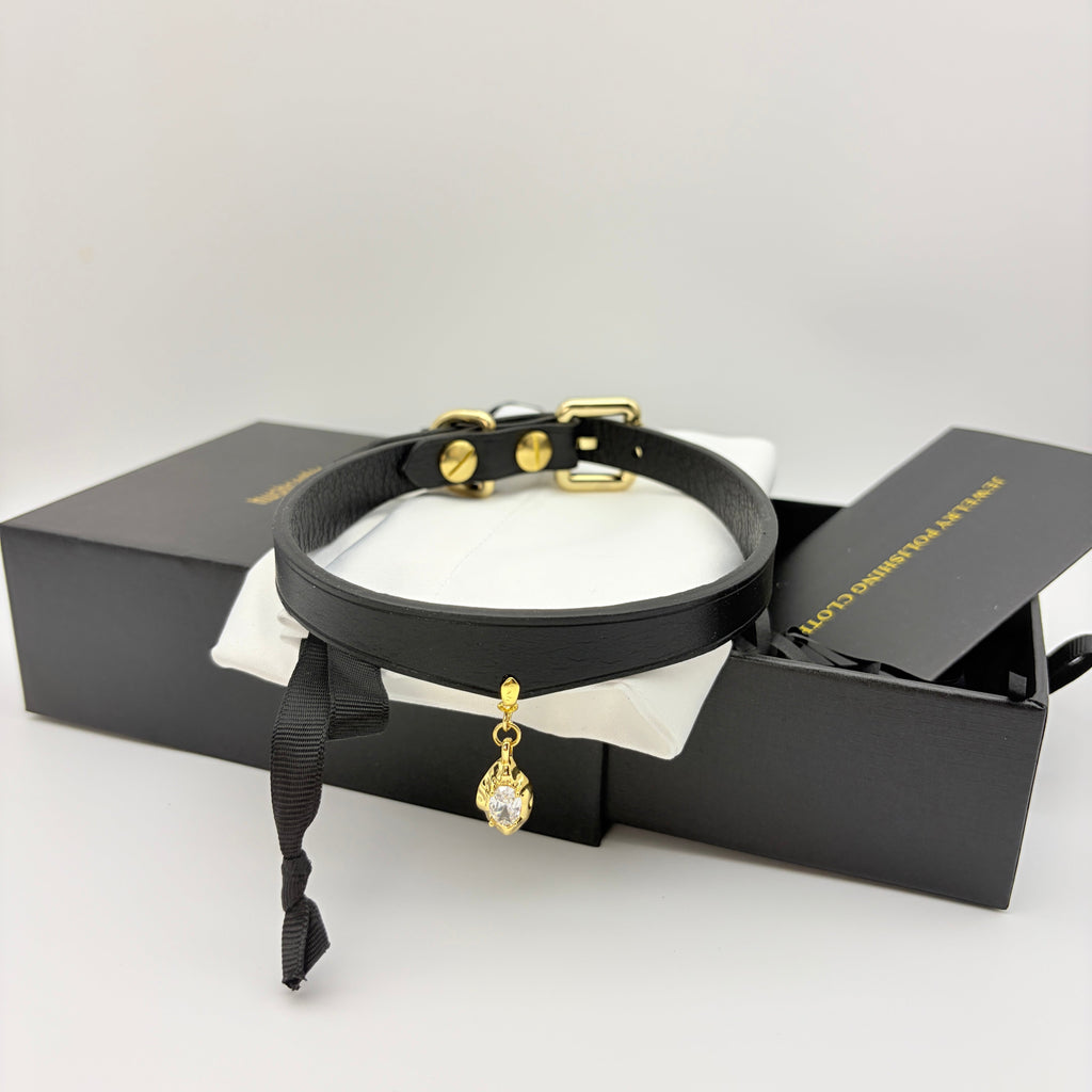 Nocturne Teardrop Choker – Vegetable-Tanned Leather Choker with Crystal Pendant | Hushcrafts® - Hushcrafts LLC