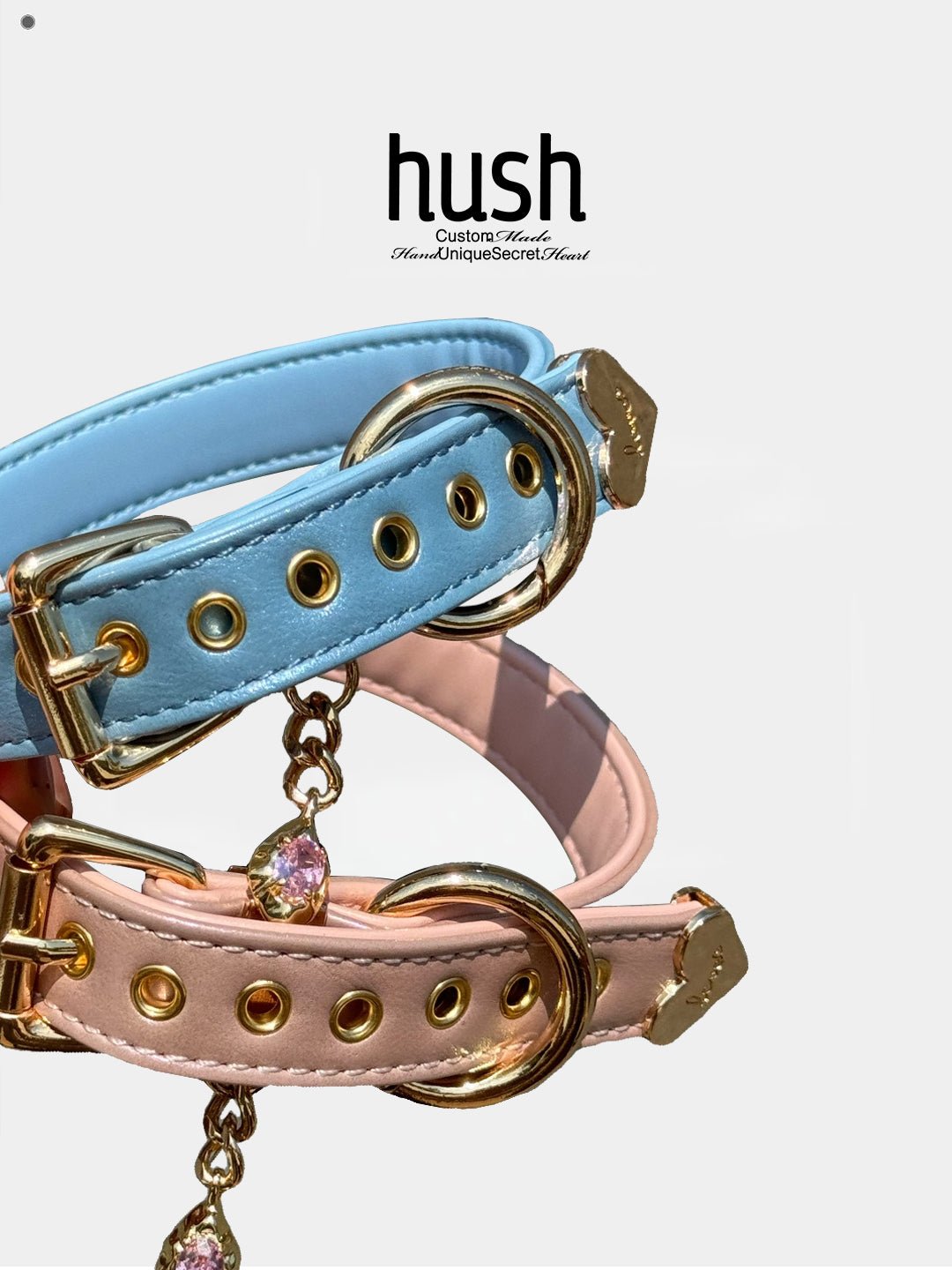 O ring choker collar for women with vegan leather and diamond - Available with different types of charms and colors - Hush