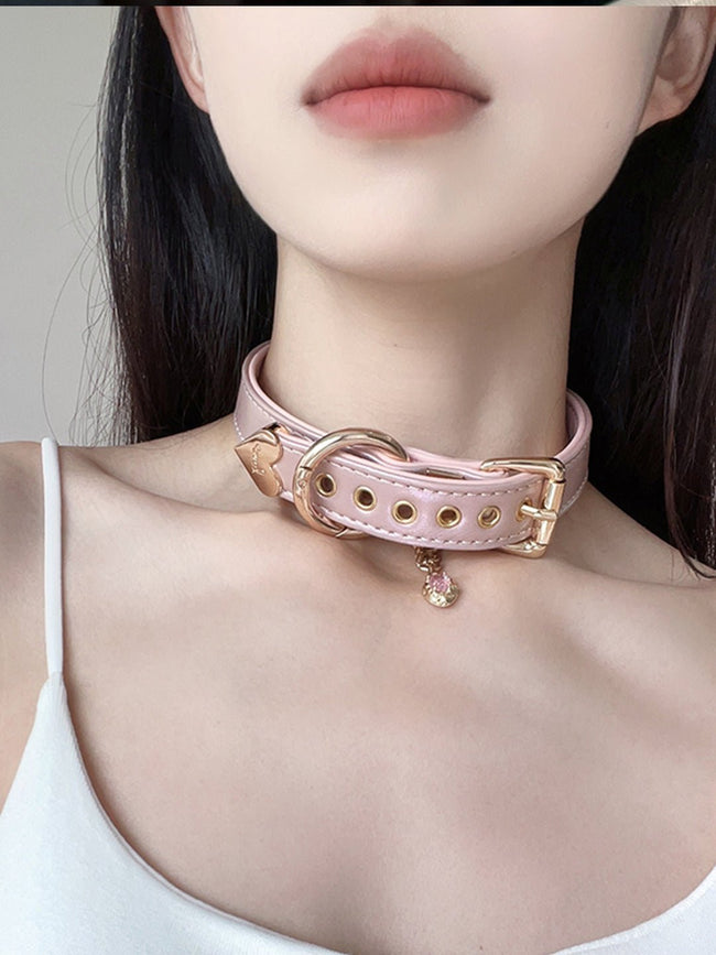 O ring choker collar for women with vegan leather and diamond - Available with different types of charms and colors - Hush Hover Image