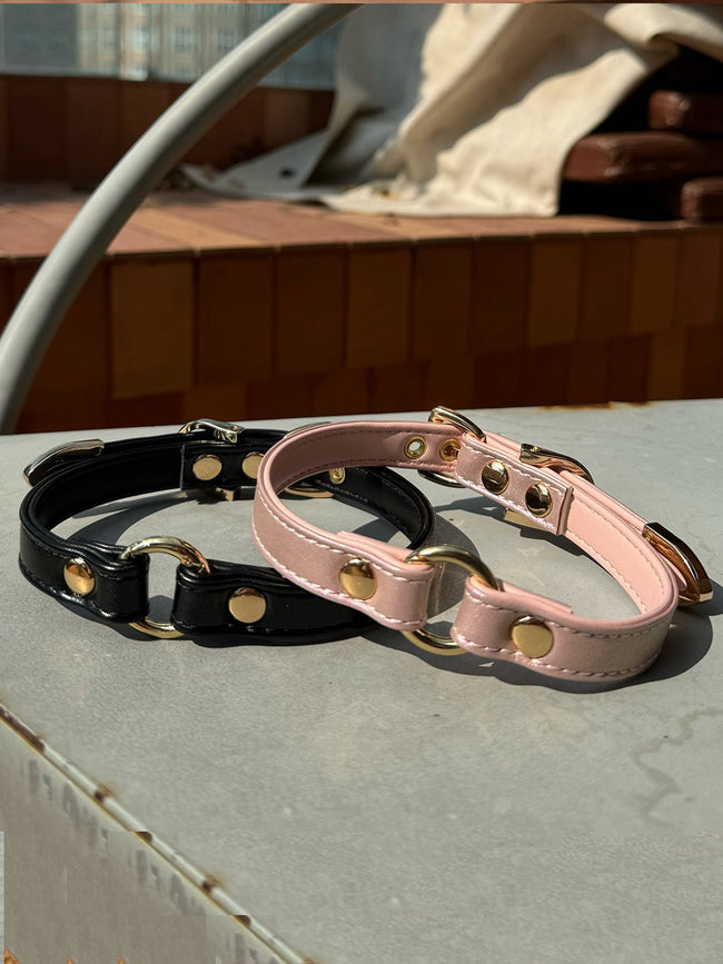 O ring choker vegan leather - choker collar cowhide leather O ring choker with O ring - Hush Hover Image