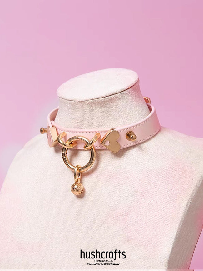 O - Ring Choker with Heart Charm and Bell - hushcrafts Hover Image
