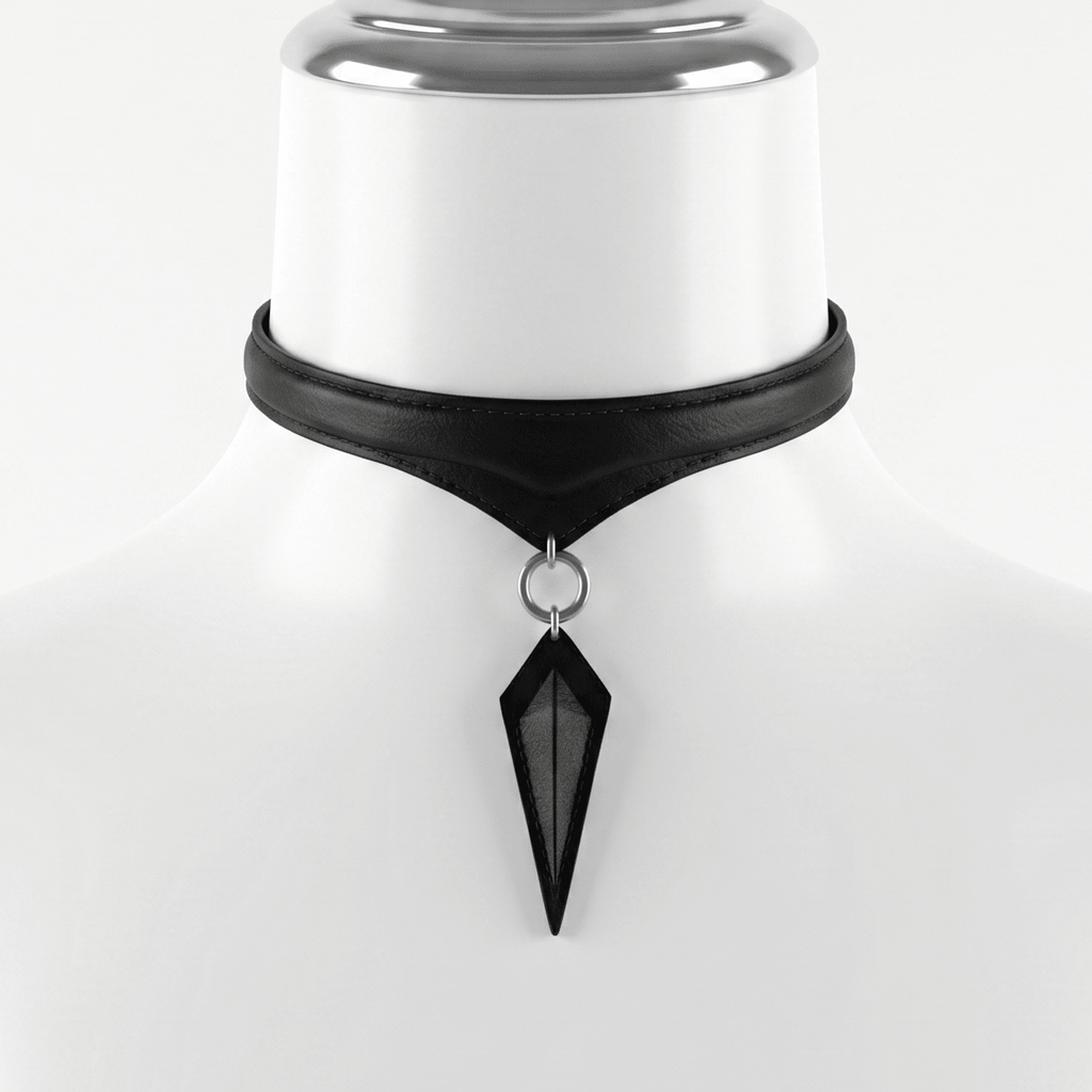 Obsidian Shard Choker – Black Leather V-Cut Pendant Choker | Hushcrafts® - Hushcrafts LLC