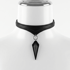 Obsidian Shard Choker – Black Leather V-Cut Pendant Choker | Hushcrafts® - Hushcrafts LLC