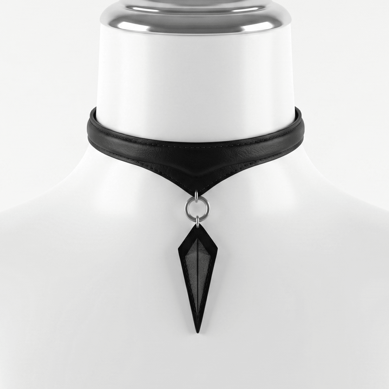 Obsidian Shard Choker – Black Leather V-Cut Pendant Choker | Hushcrafts® - Hushcrafts LLC
