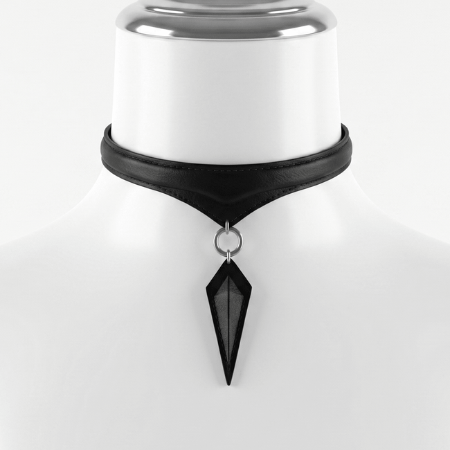 Obsidian Shard Choker – Black Leather V-Cut Pendant Choker | Hushcrafts® - Hushcrafts LLC Hover Image